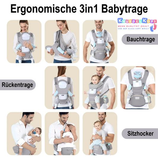 Ergonomische 3in1 Babytrage – Vielseitige Tragehilfe für Babys, mit mehreren Tragepositionen, gepolsterten Gurten und atmungsaktivem Material, ideal für Neugeborene und Kleinkinder von KnuddelKopf