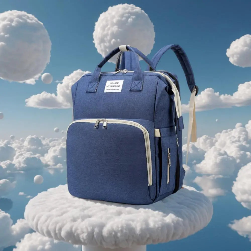 Baby-Reisebett-Rucksack in Blau – Multifunktionaler Babyrucksack und Wickeltasche, ideal für unterwegs mit 16 Taschen, isolierten Flaschenfächern und Kinderwagenbefestigungen. - KnuddelKopf